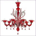 Clear red Murano glass chandelier with leaf motif