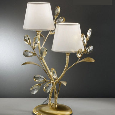 Light Amber Scholer Crystal Table Light With Cream Shades