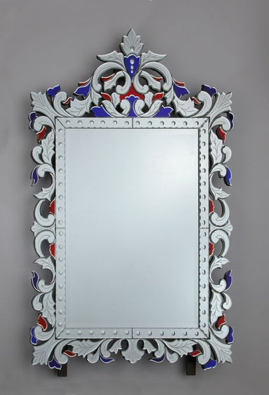 Striking Venetian Mirror With Red And Blue Embellishment