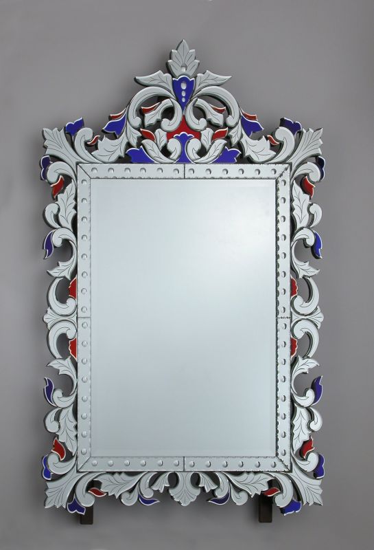 Striking Venetian Mirror with Red and Blue Embellishment