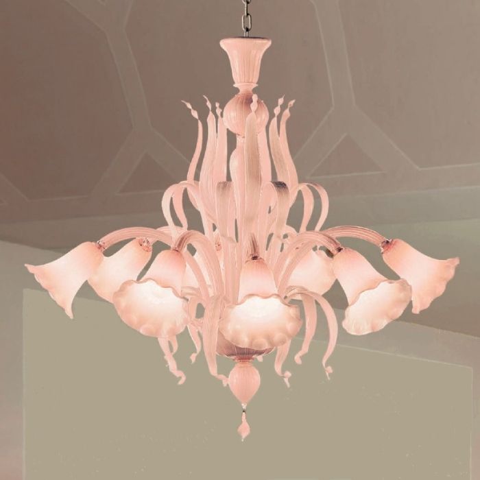 Pink Venetian glass chandelier with 8 lights and 4 more colours
