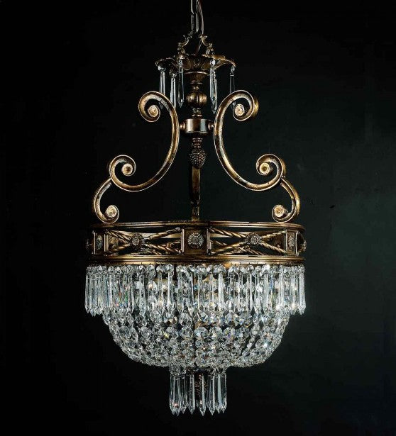75 cm old gold and crystal Empire style chandelier