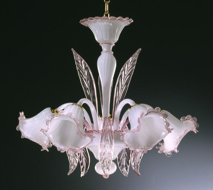 Pink and white 5-light Murano chandelier