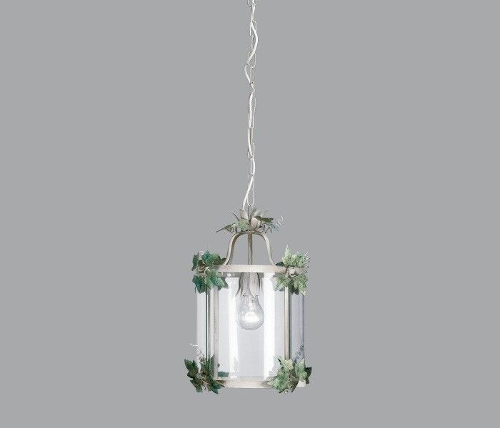 Silver & Glass Hanging Ceiling Lantern with Green Ivy