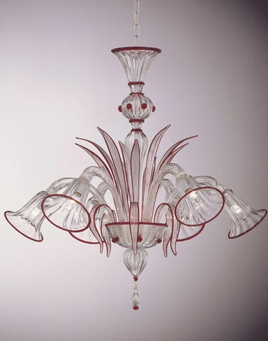 Murano crystal chandelier with red trim