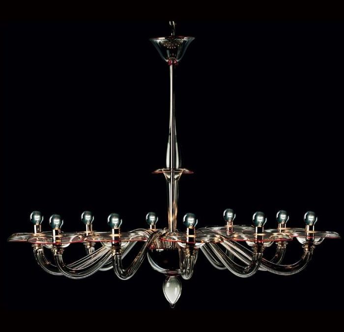 Murano glass chandelier in 3 sizes with white blue or red trim
