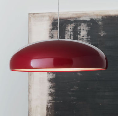 Shiny red modern metal pendant light with acrylic diffuser