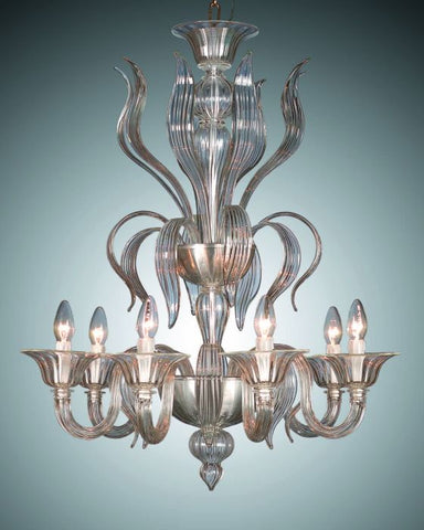 Six arm crystal and amber glass chandelier