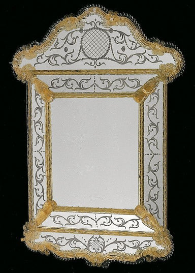 Shaped Venetian Wall Mirror With Gold Murano Glass Decorations