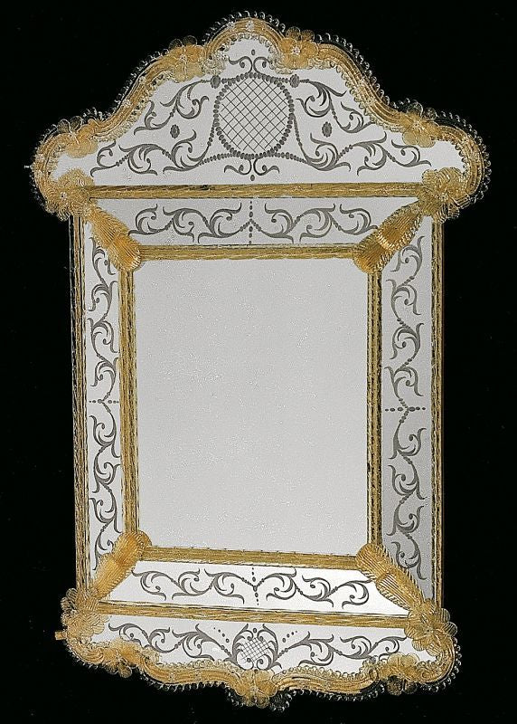 Shaped Venetian wall mirror with gold Murano glass decorations