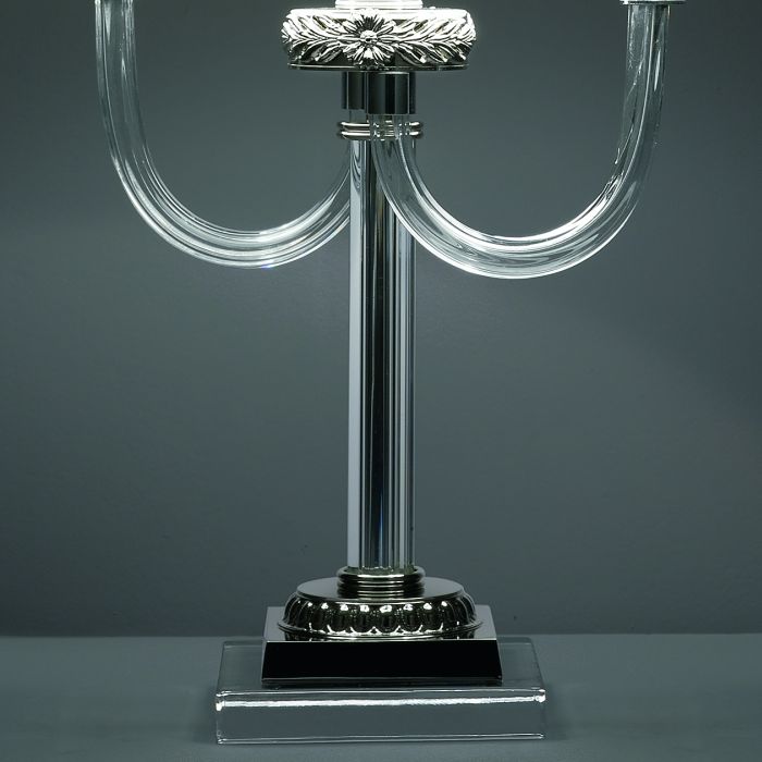 Classic nickel & clear Italian glass table lamp with white shade