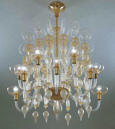 Carlo Scarpa gold & clear Murano glass chandelier from Venini