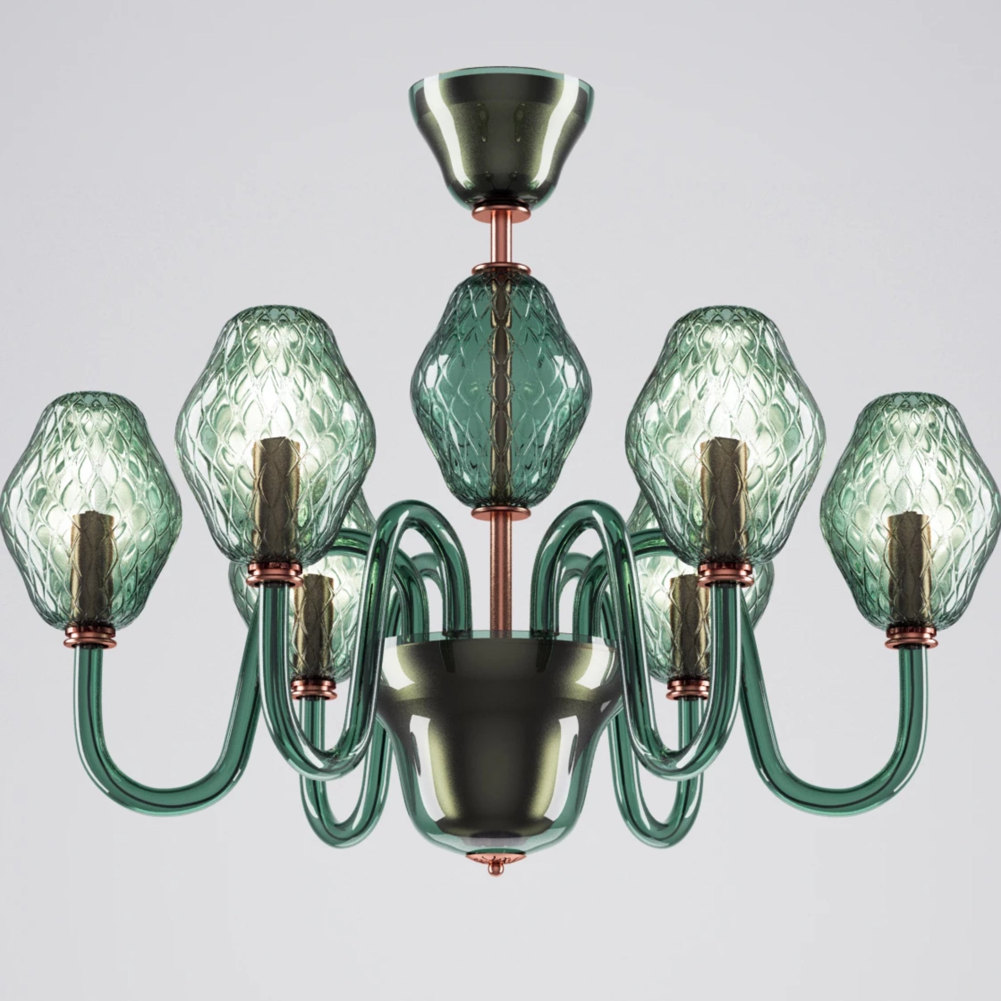 6 Arm Murano Glass Chandelier in Green by Beby