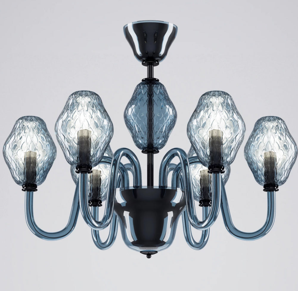 6 Arm Murano Glass Chandelier in Blue by Beby