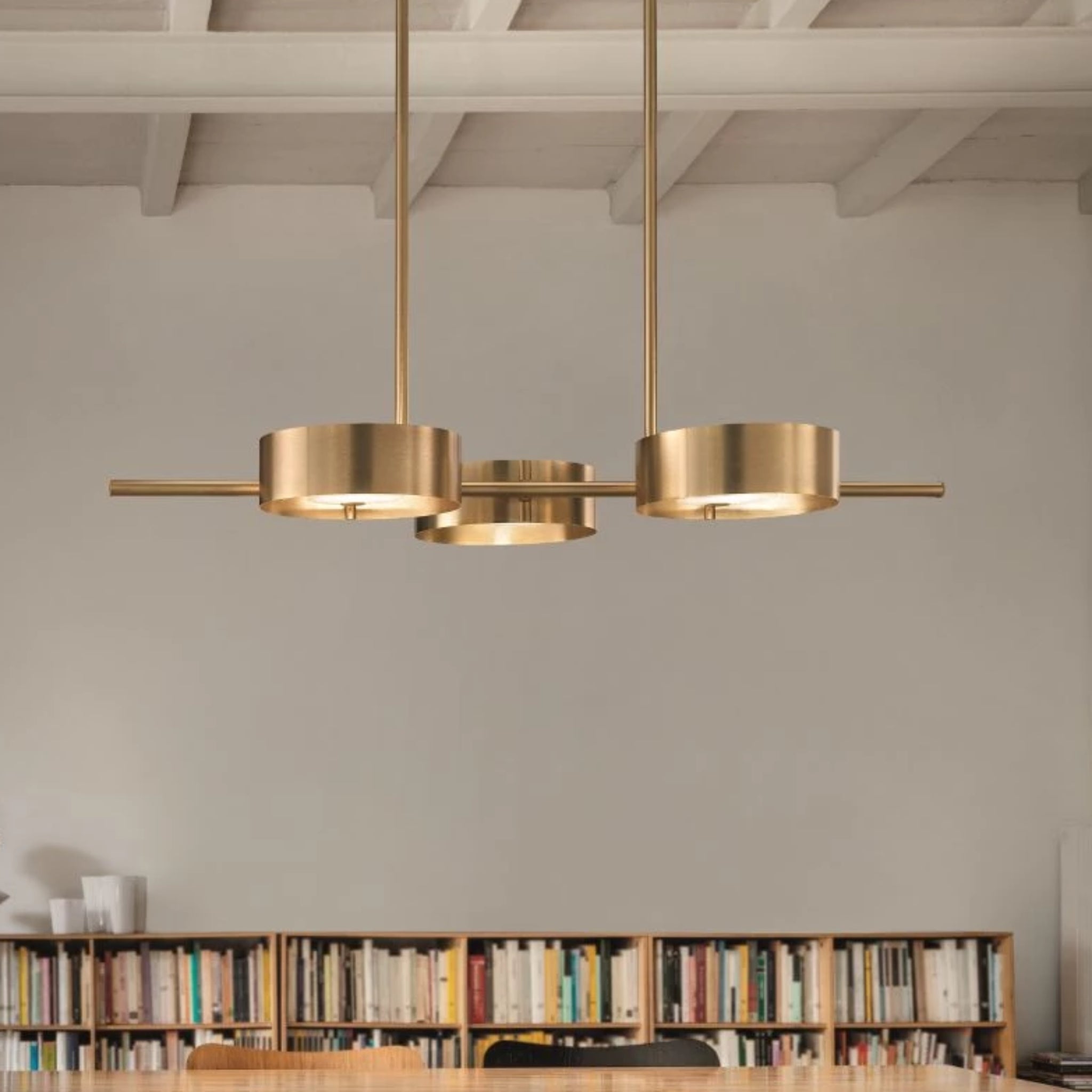 Modern Gold Metal Chandelier with 3 Circular Pendants