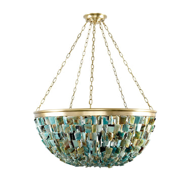 60's Style Natural Jade Stone 'Twiggy' Basket Chandelier