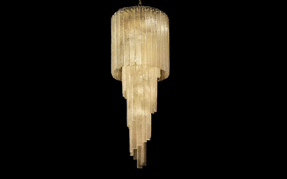 Mid Century-Style Floated Glass Hanging Chandelier With 'Graniglia' Granulated Glass Finish