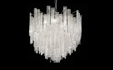 Mid Century-Style Floated Glass Hanging Pendant Chandelier With 'Graniglia' Granulated Glass Finish